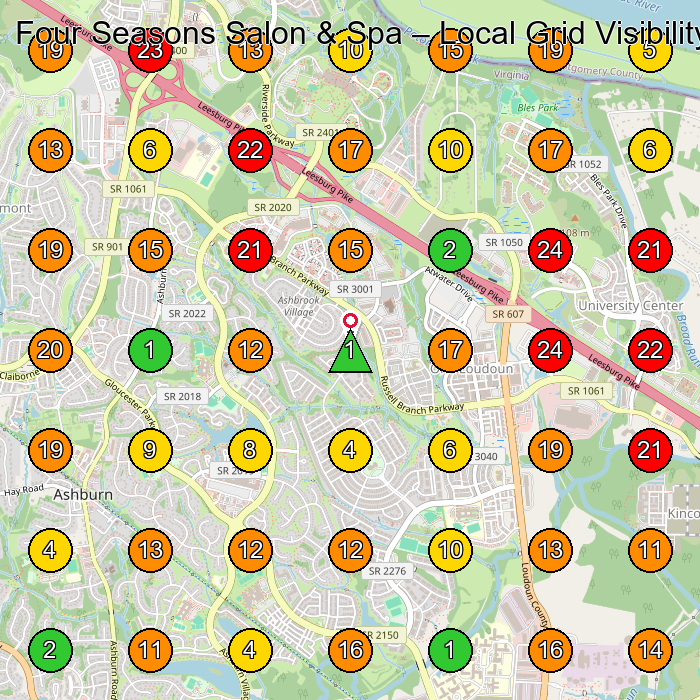 Four Seasons Salon & Spa Hair Salon GeoGrid ranking map for Ashburn VA